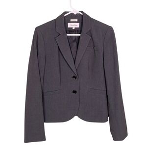 Calvin Klein Womens‎ Gray Stretch 2-button Blazer Jacket Size 4 Career Business